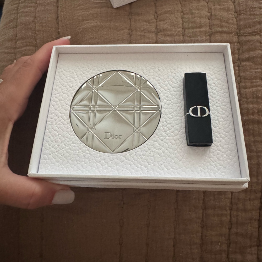 Dior Silver Compact mirror and mini Lipstick Set